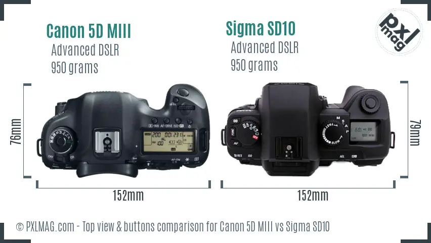 Canon 5D MIII vs Sigma SD10 top view buttons comparison