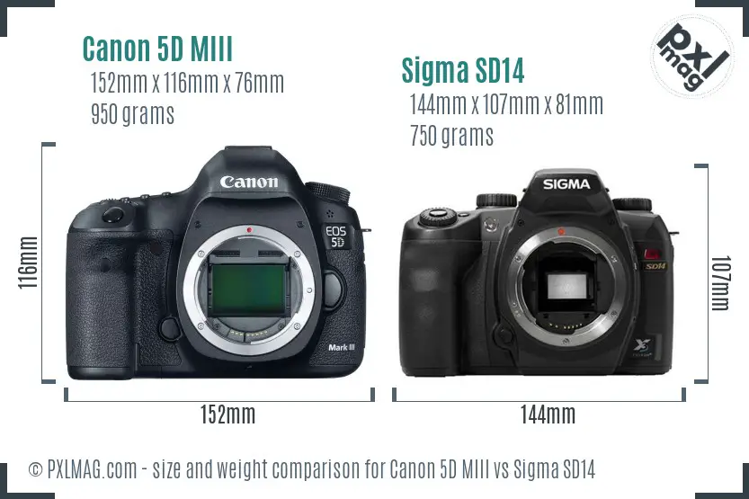 Canon 5D MIII vs Sigma SD14 size comparison