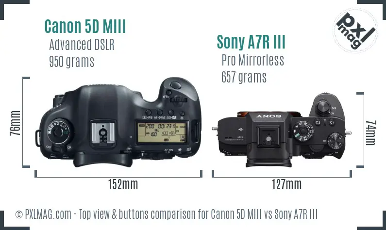 Canon 5D MIII vs Sony A7R III top view buttons comparison