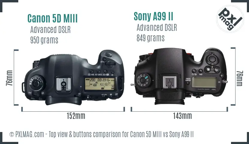 Canon 5D MIII vs Sony A99 II top view buttons comparison