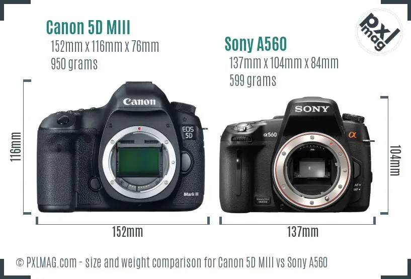 Canon 5D MIII vs Sony A560 size comparison