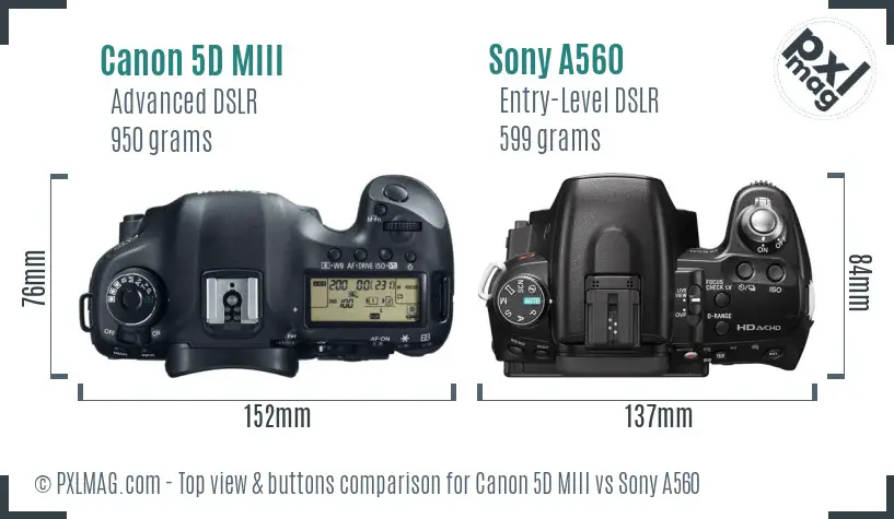 Canon 5D MIII vs Sony A560 top view buttons comparison