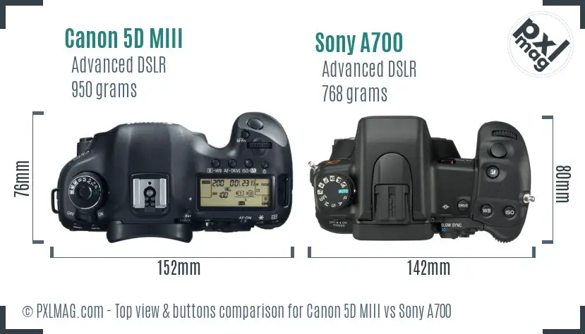 Canon 5D MIII vs Sony A700 top view buttons comparison