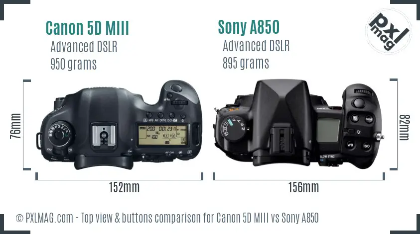 Canon 5D MIII vs Sony A850 top view buttons comparison