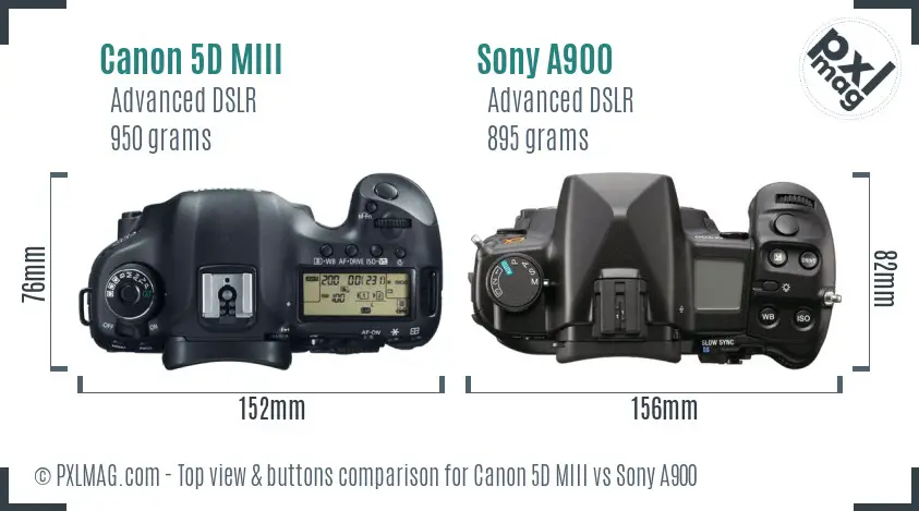 Canon 5D MIII vs Sony A900 top view buttons comparison