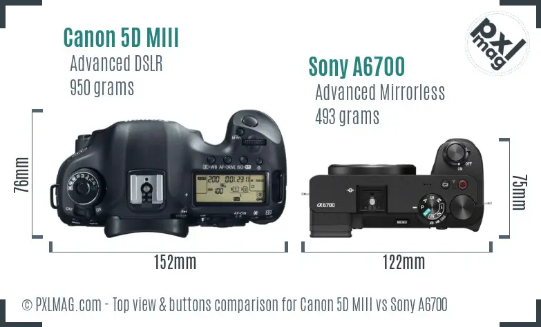 Canon 5D MIII vs Sony A6700 top view buttons comparison Canon 5D MIII vs Sony A6700 top view buttons comparison