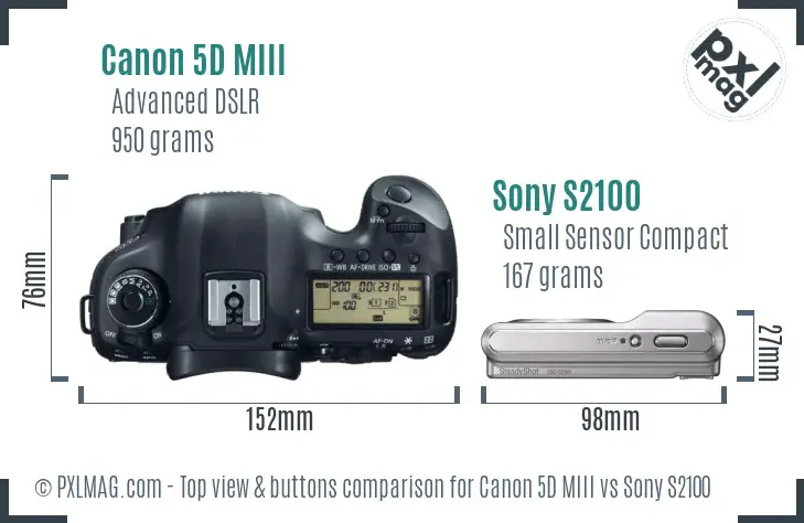 Canon 5D MIII vs Sony S2100 top view buttons comparison Canon 5D MIII vs Sony S2100 top view buttons comparison