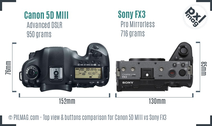 Canon 5D MIII vs Sony FX3 top view buttons comparison