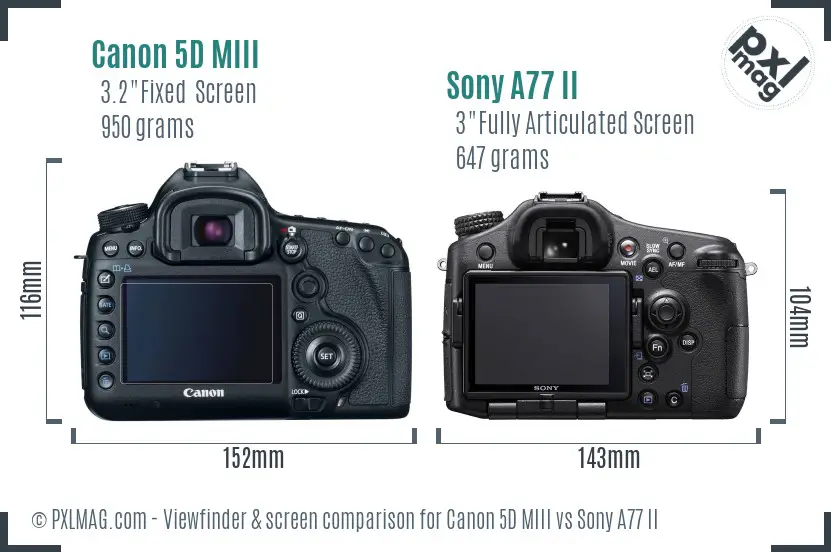 Canon 5D MIII vs Sony A77 II Screen and Viewfinder comparison