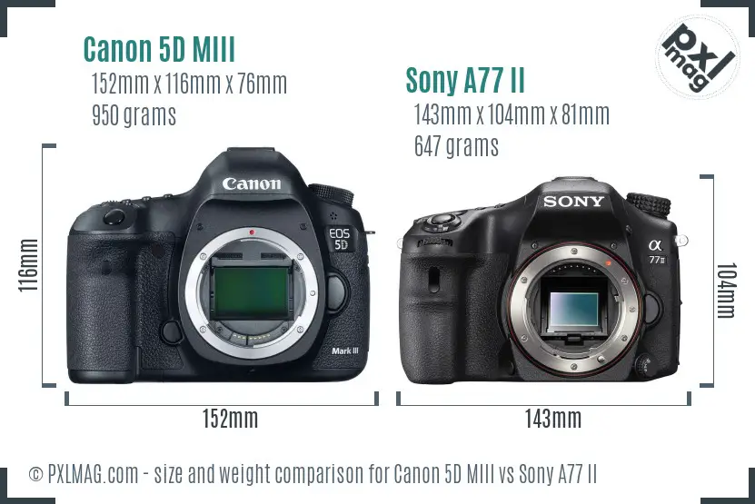 Canon 5D MIII vs Sony A77 II size comparison