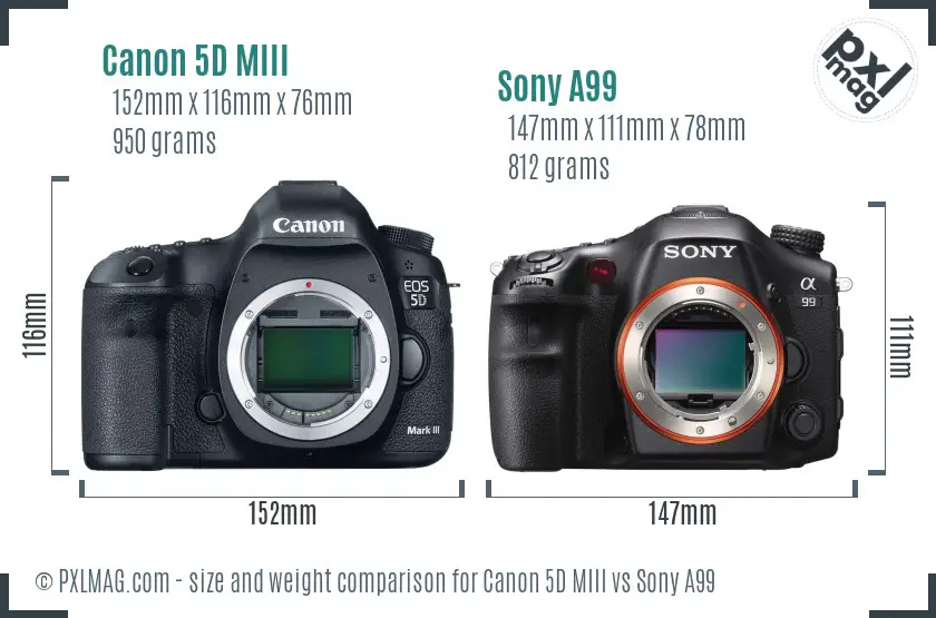 Canon 5D MIII vs Sony A99 size comparison