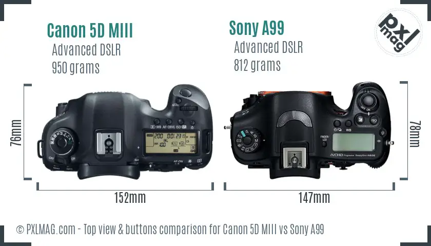 Canon 5D MIII vs Sony A99 top view buttons comparison
