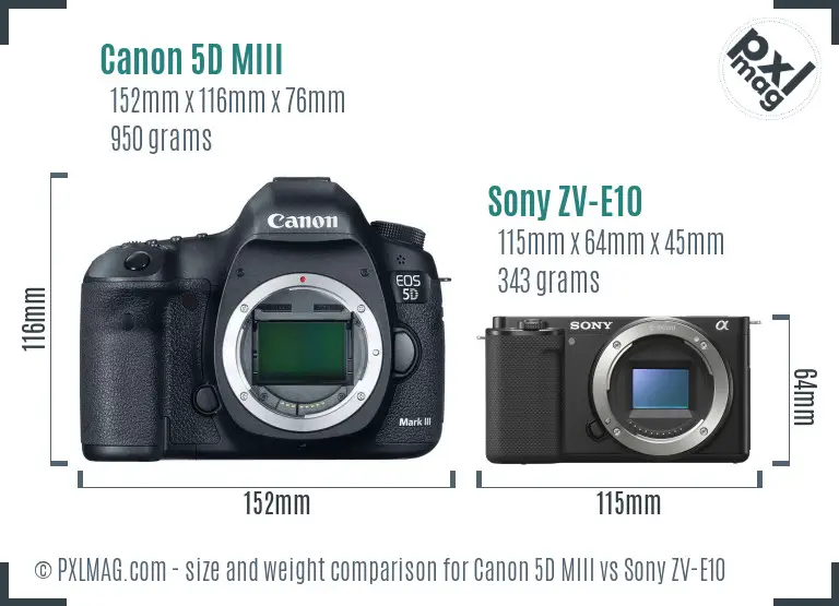 Canon 5D MIII vs Sony ZV-E10 size comparison