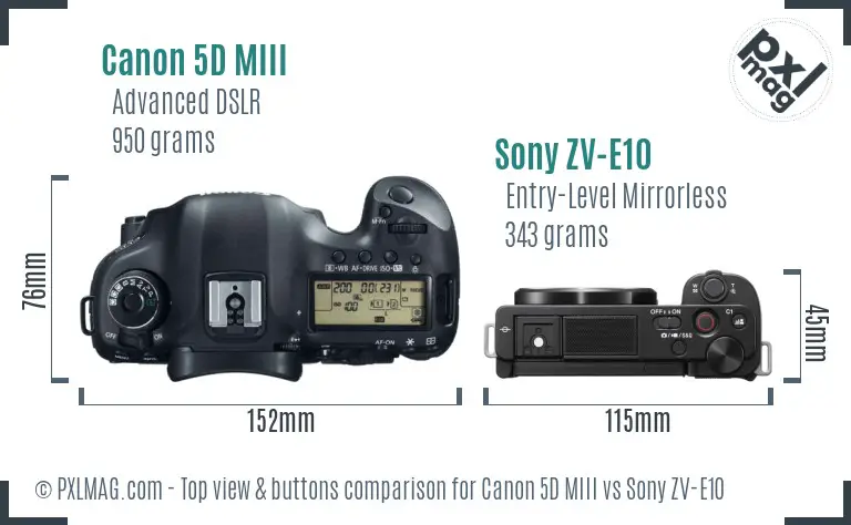 Canon 5D MIII vs Sony ZV-E10 top view buttons comparison