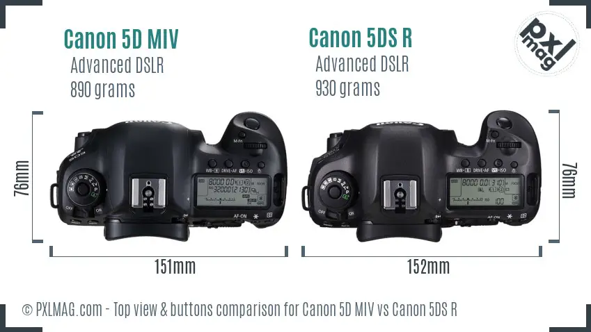 Canon 5D MIV vs Canon 5DS R top view buttons comparison
