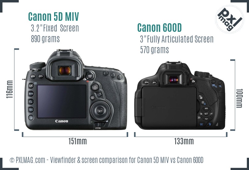 Canon 5D MIV vs Canon 600D Screen and Viewfinder comparison