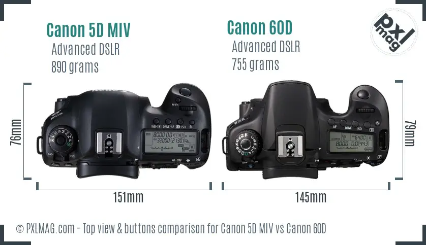 Canon 5D MIV vs Canon 60D top view buttons comparison