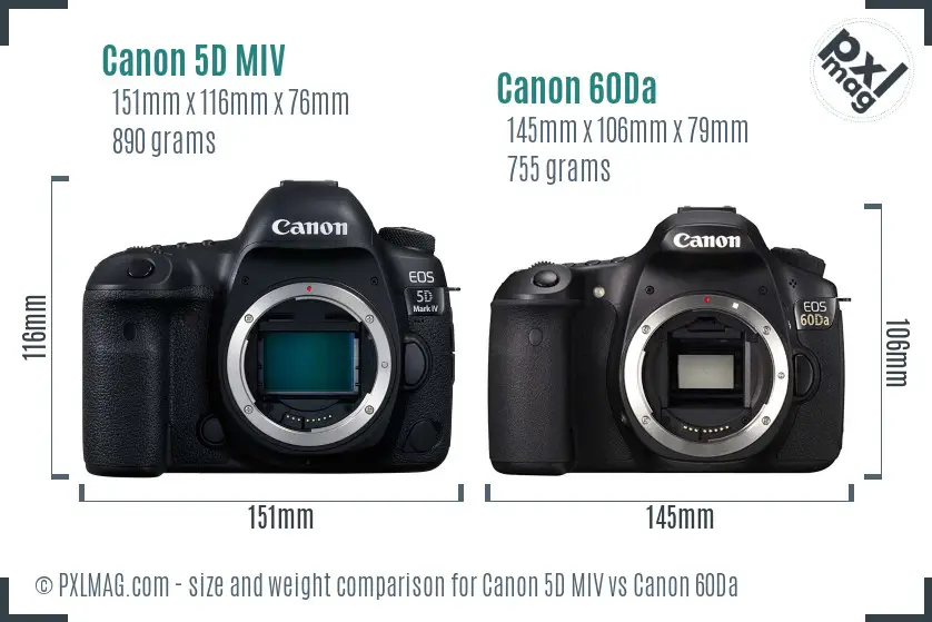 Canon 5D MIV vs Canon 60Da size comparison