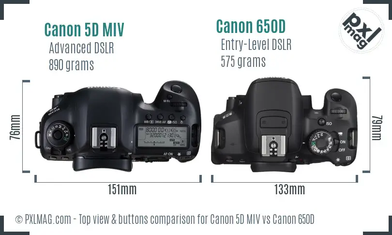 Canon 5D MIV vs Canon 650D top view buttons comparison Canon 5D MIV vs Canon 650D top view buttons comparison