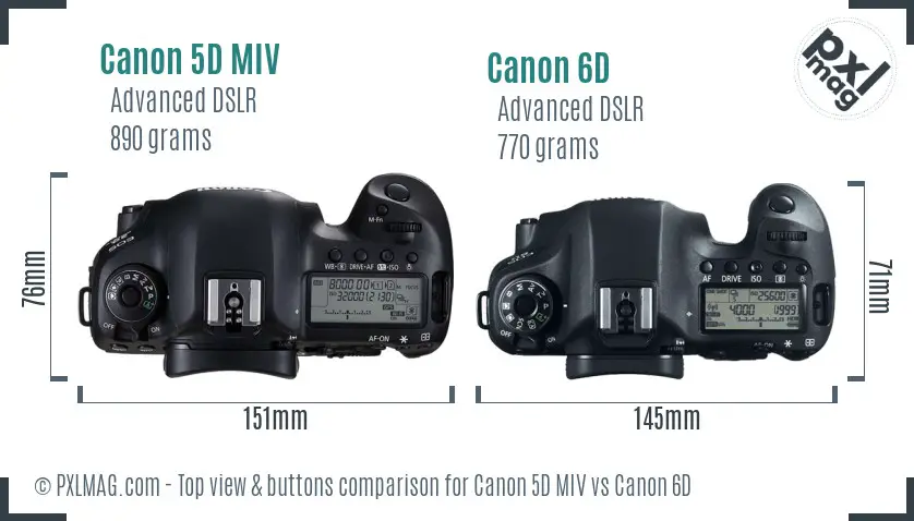 Canon 5D MIV vs Canon 6D top view buttons comparison