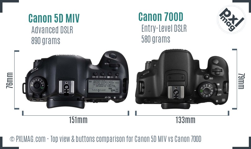Canon 5D MIV vs Canon 700D top view buttons comparison