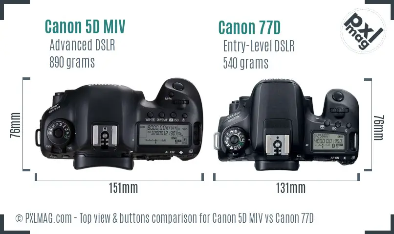 Canon 5D MIV vs Canon 77D top view buttons comparison