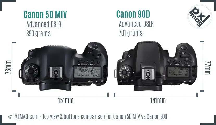 Canon 5D MIV vs Canon 90D top view buttons comparison