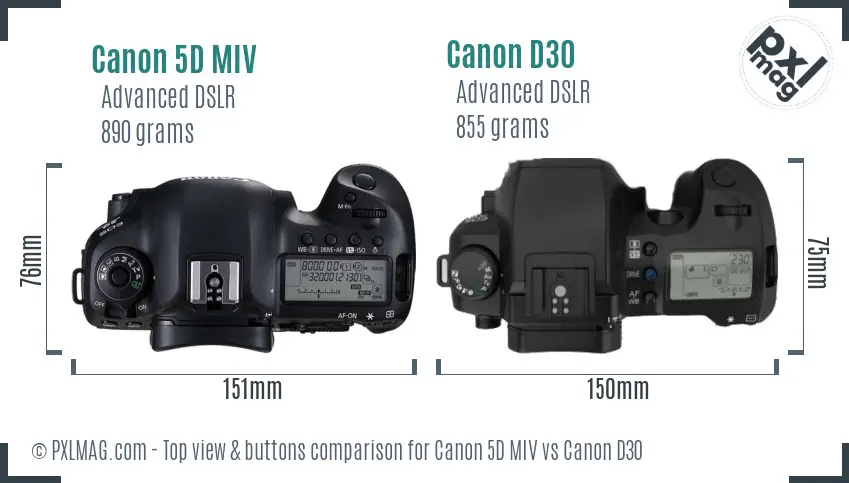 Canon 5D MIV vs Canon D30 top view buttons comparison