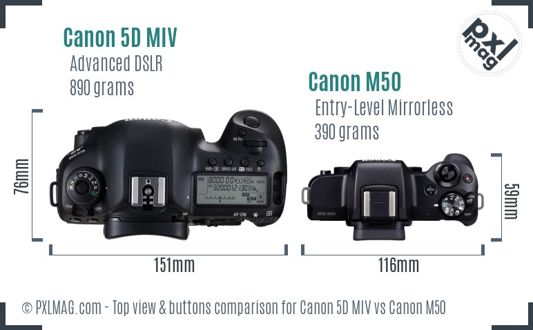 Canon 5D MIV vs Canon M50 top view buttons comparison