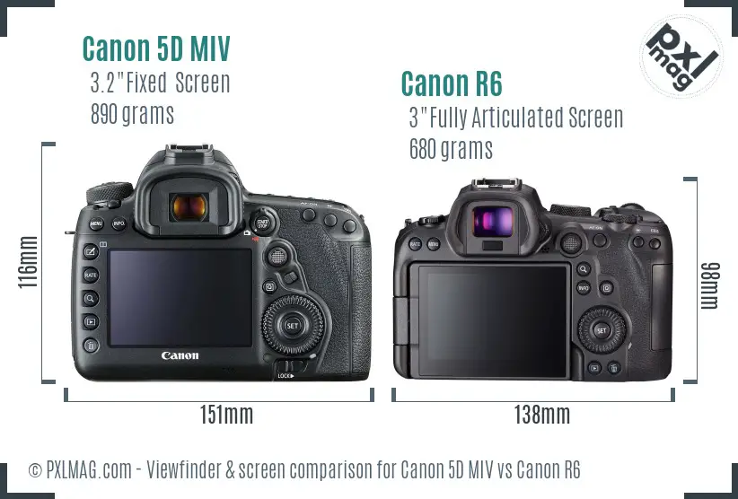 Canon 5D MIV vs Canon R6 Screen and Viewfinder comparison