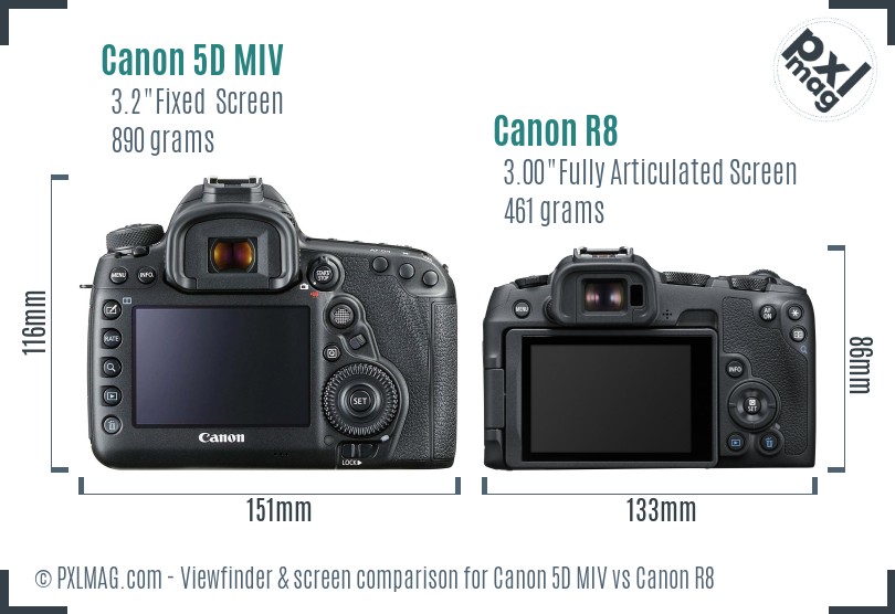 Canon 5D MIV vs Canon R8 Screen and Viewfinder comparison