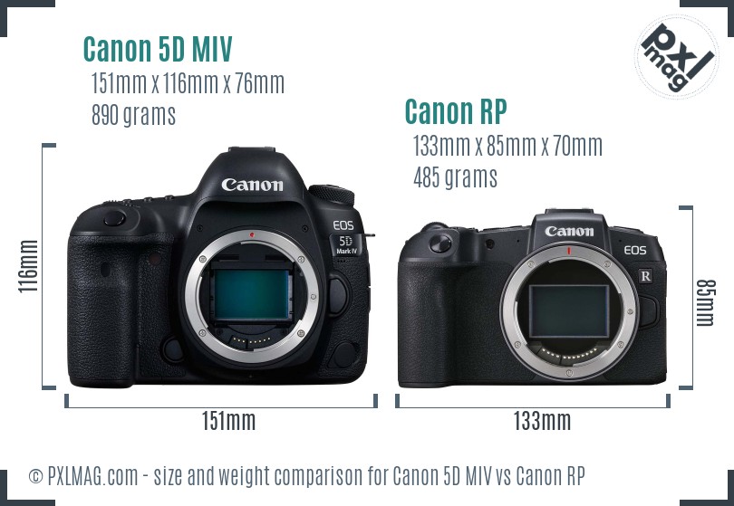 Canon 5D MIV vs Canon RP size comparison