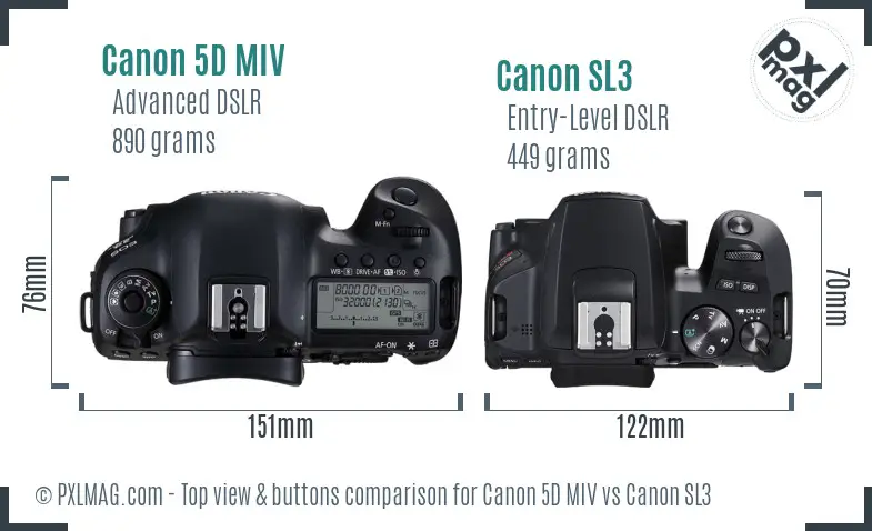 Canon 5D MIV vs Canon SL3 top view buttons comparison