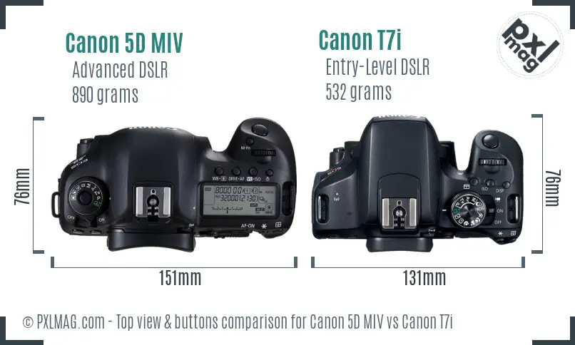 Canon 5D MIV vs Canon T7i top view buttons comparison