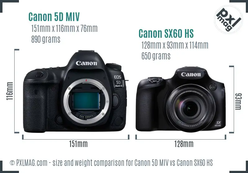 Canon 5D MIV vs Canon SX60 HS size comparison