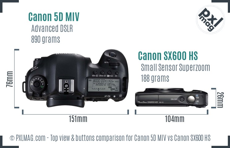 Canon 5D MIV vs Canon SX600 HS top view buttons comparison