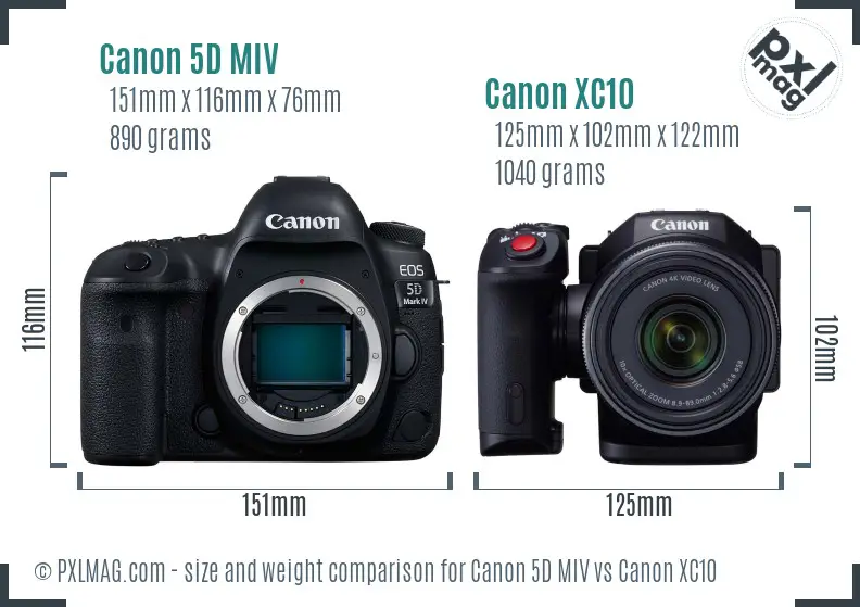 Canon 5D MIV vs Canon XC10 size comparison
