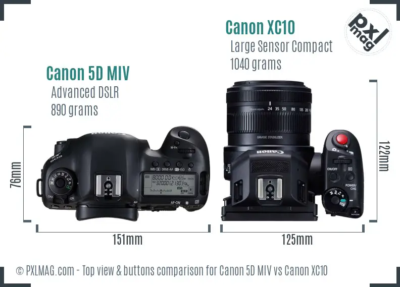Canon 5D MIV vs Canon XC10 top view buttons comparison