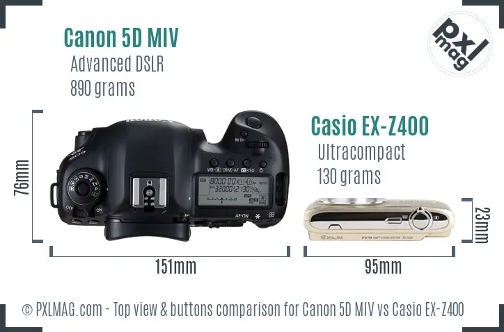 Canon 5D MIV vs Casio EX-Z400 top view buttons comparison