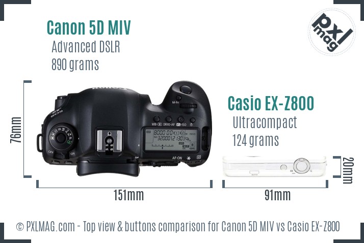 Canon 5D MIV vs Casio EX-Z800 top view buttons comparison