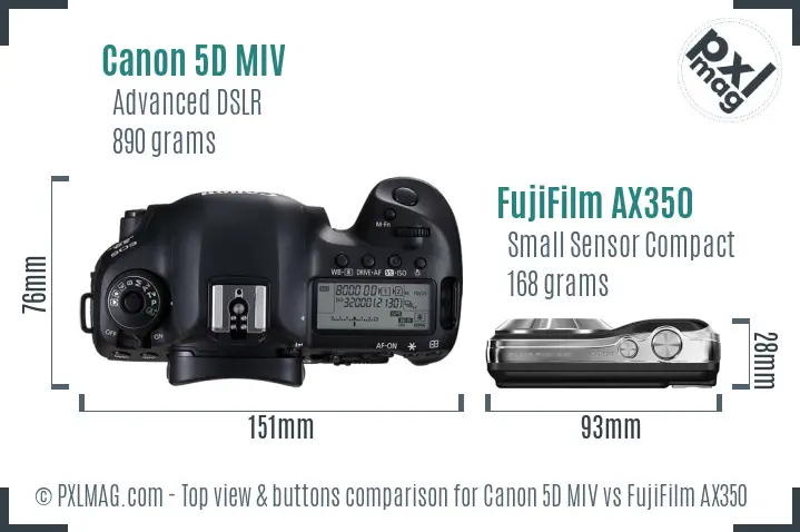 Canon 5D MIV vs FujiFilm AX350 top view buttons comparison