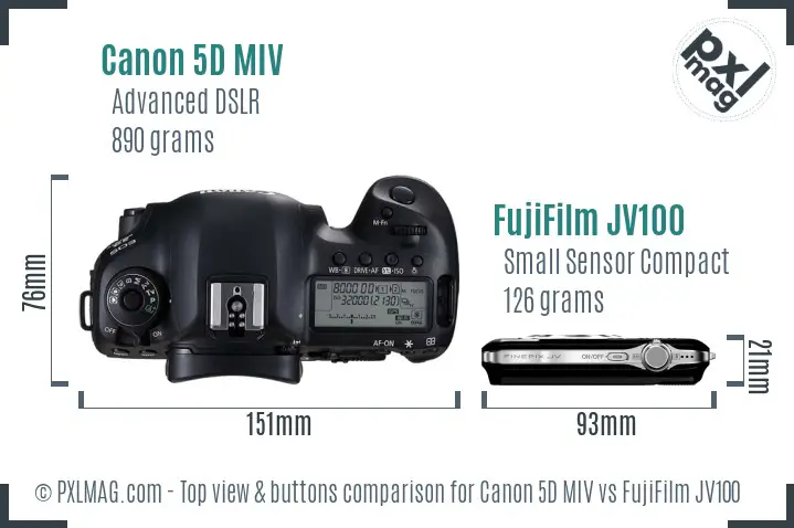 Canon 5D MIV vs FujiFilm JV100 top view buttons comparison Canon 5D MIV vs FujiFilm JV100 top view buttons comparison