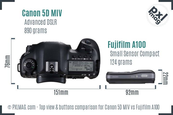 Canon 5D MIV vs Fujifilm A100 top view buttons comparison