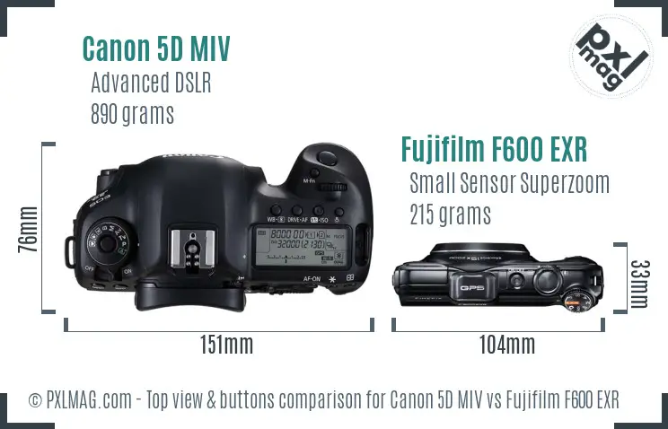 Canon 5D MIV vs Fujifilm F600 EXR top view buttons comparison