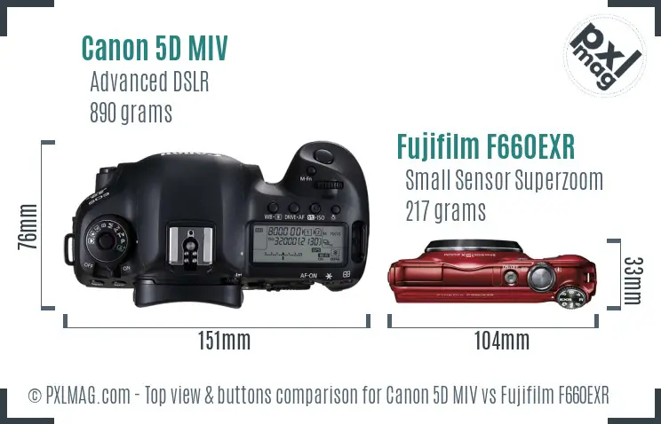 Canon 5D MIV vs Fujifilm F660EXR top view buttons comparison