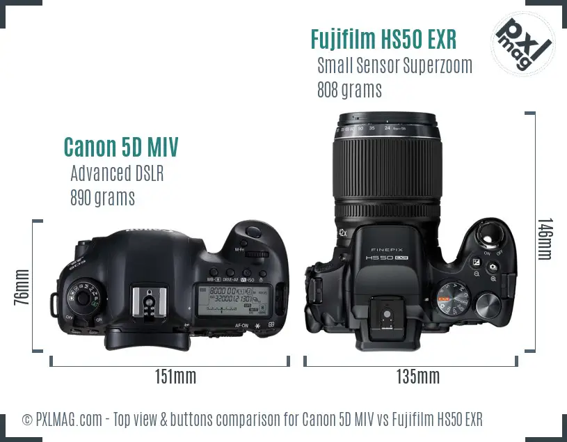 Canon 5D MIV vs Fujifilm HS50 EXR top view buttons comparison