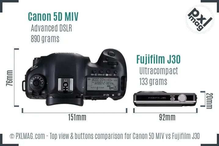 Canon 5D MIV vs Fujifilm J30 top view buttons comparison Canon 5D MIV vs Fujifilm J30 top view buttons comparison