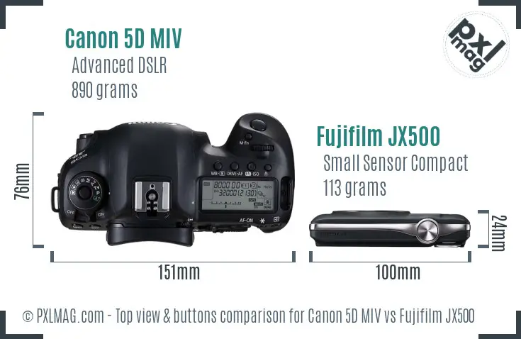 Canon 5D MIV vs Fujifilm JX500 top view buttons comparison