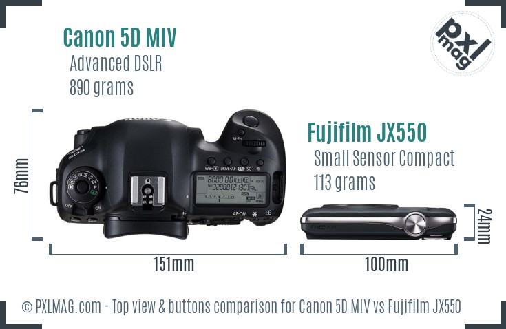 Canon 5D MIV vs Fujifilm JX550 top view buttons comparison