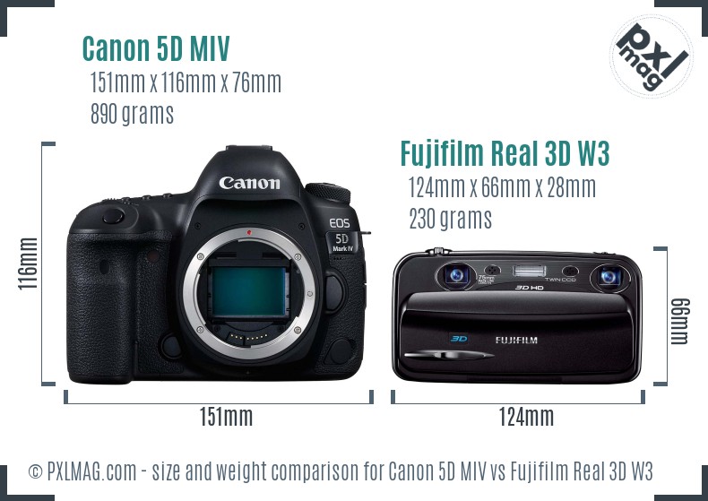 Canon 5D MIV vs Fujifilm Real 3D W3 size comparison